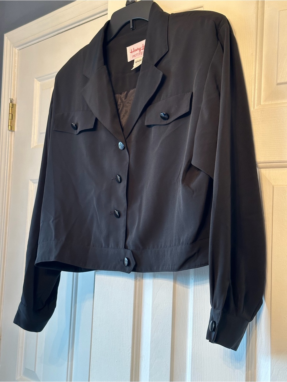 Black Cropped Button-Front Jacket